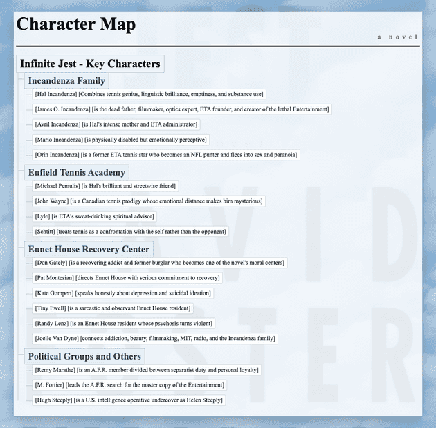 Note tree: Character Map