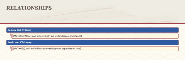 Relationship character tree